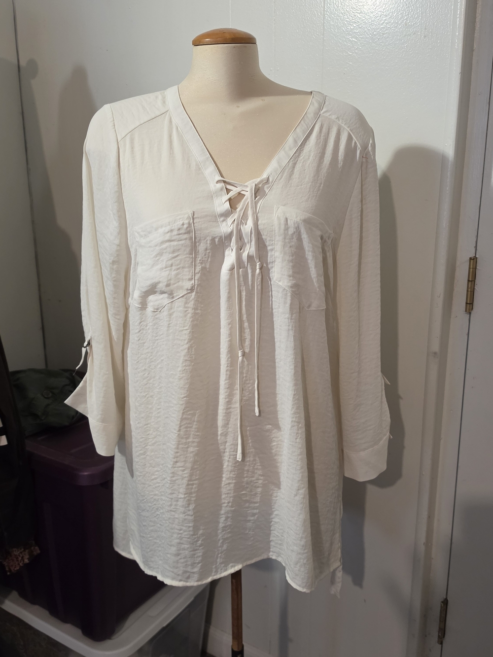 Maurices Cream Lace-Up V-Neck Tunic